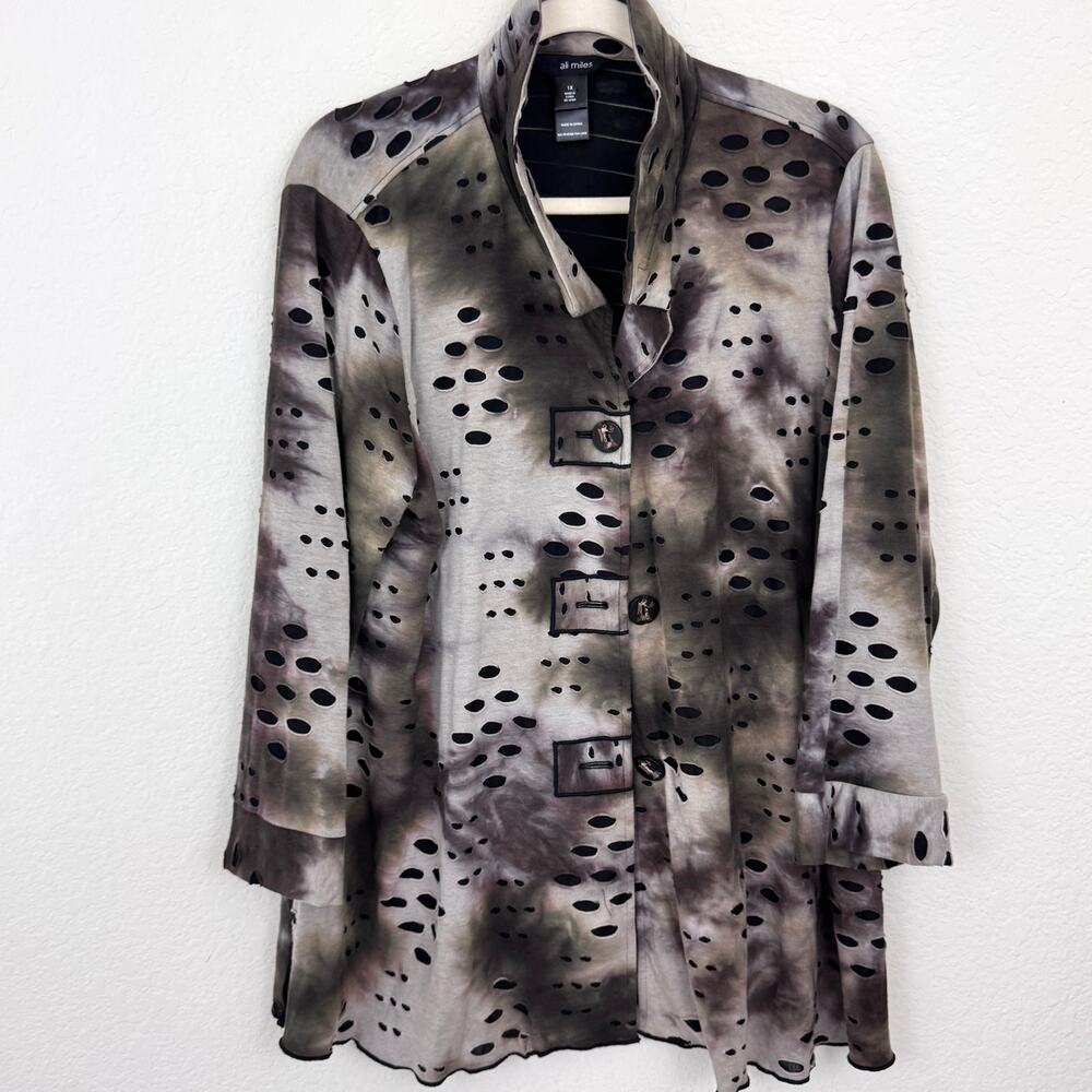 Ali Miles Womens Button Top Shirt Size 1X Artsy Office Creative Ripped Brown